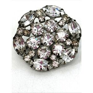 Vintage Faux Diamond Large Brooch Pin Clear Rhinestones Art‎ Deco Look Round